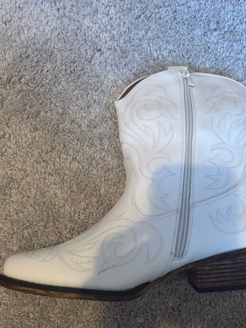 Women's White Western Ankle Boots - Stylish Embroidered Zip Boot Real Leather